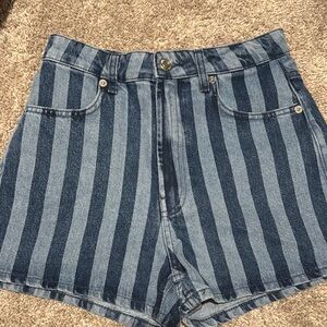 Zara Blue and Gray Jean Shorts High-Waisted Striped